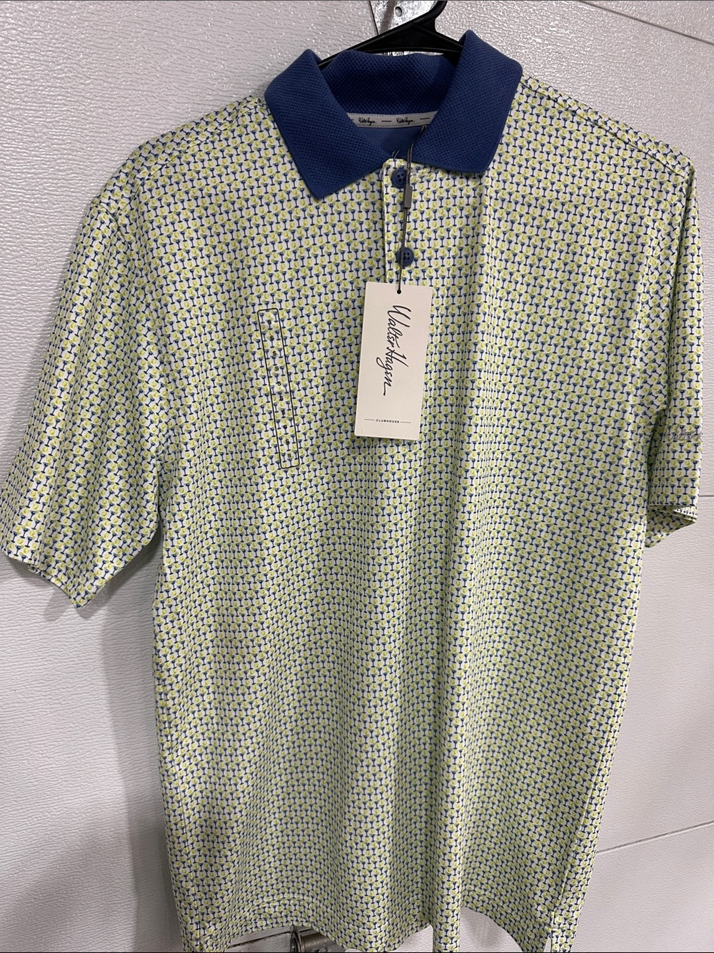 Walter Hagen Blue Collar Micro-Print Polo in Light Green and Blue